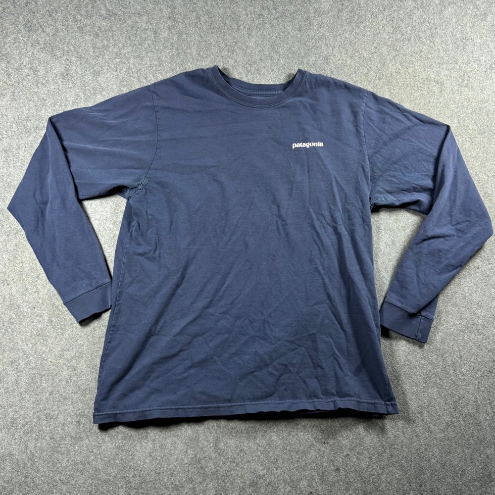 Patagonia Mens Navy Blue P-6 Logo Long Sleeve Organic‎ Cotton T-Shirt Medium
